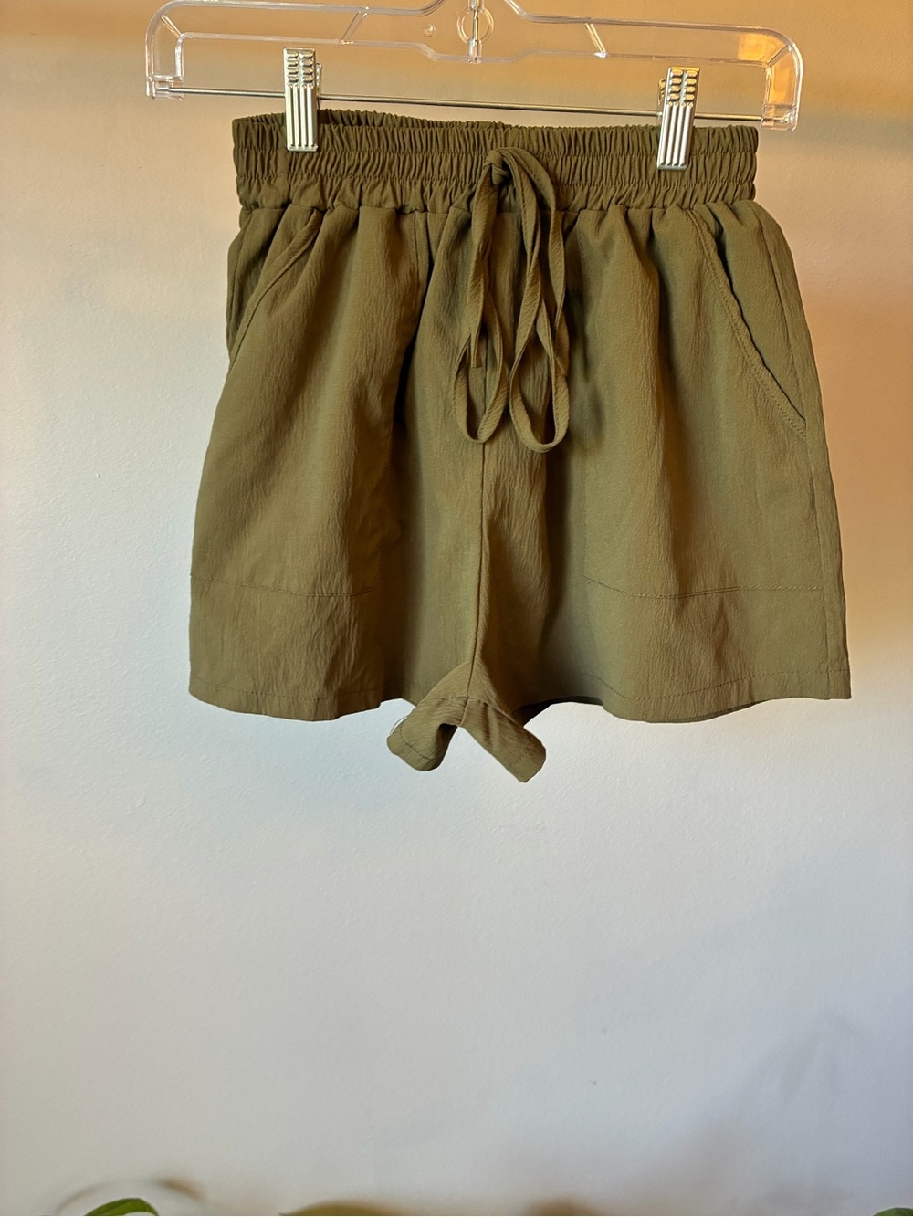 Olive Green High Waist Drawstring Shorts Size S Casual